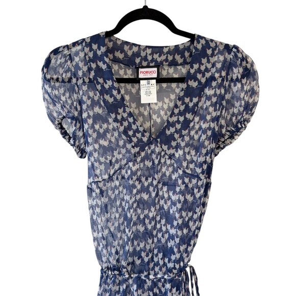 Fiorucci Novelty Chicken Print Sheer Silk Dress Puff Sleeves Tiered Size 8 READ - Picture 6 of 16